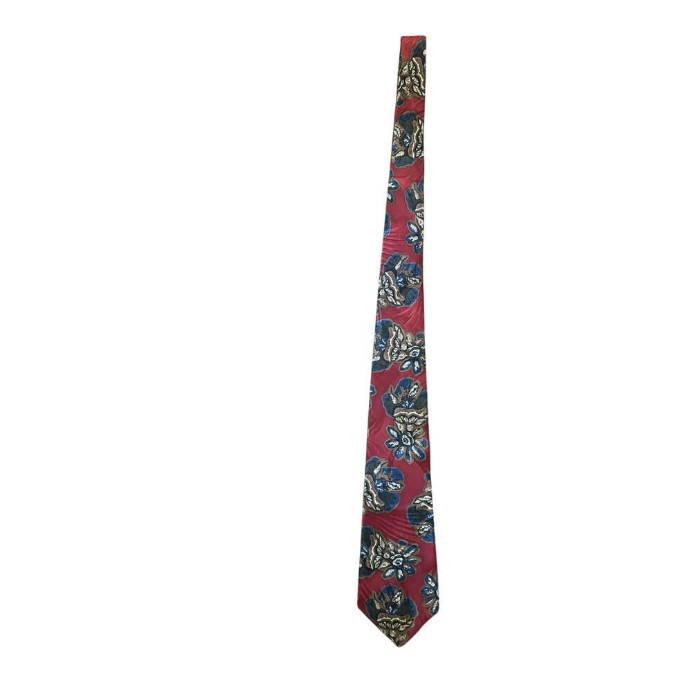 Vintage Archives Countess Mara Red Blue Floral Print Silk Neck Tie Business Suit